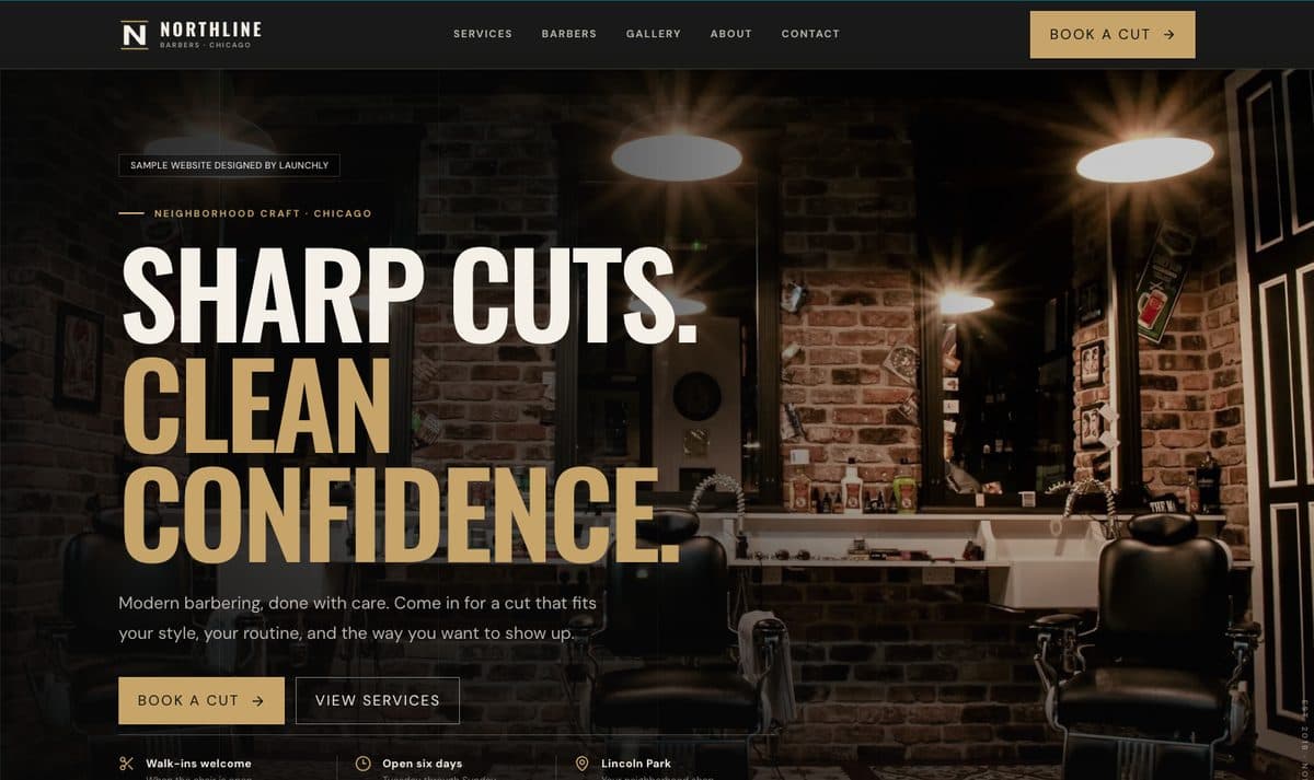 Northline Barbers website homepage