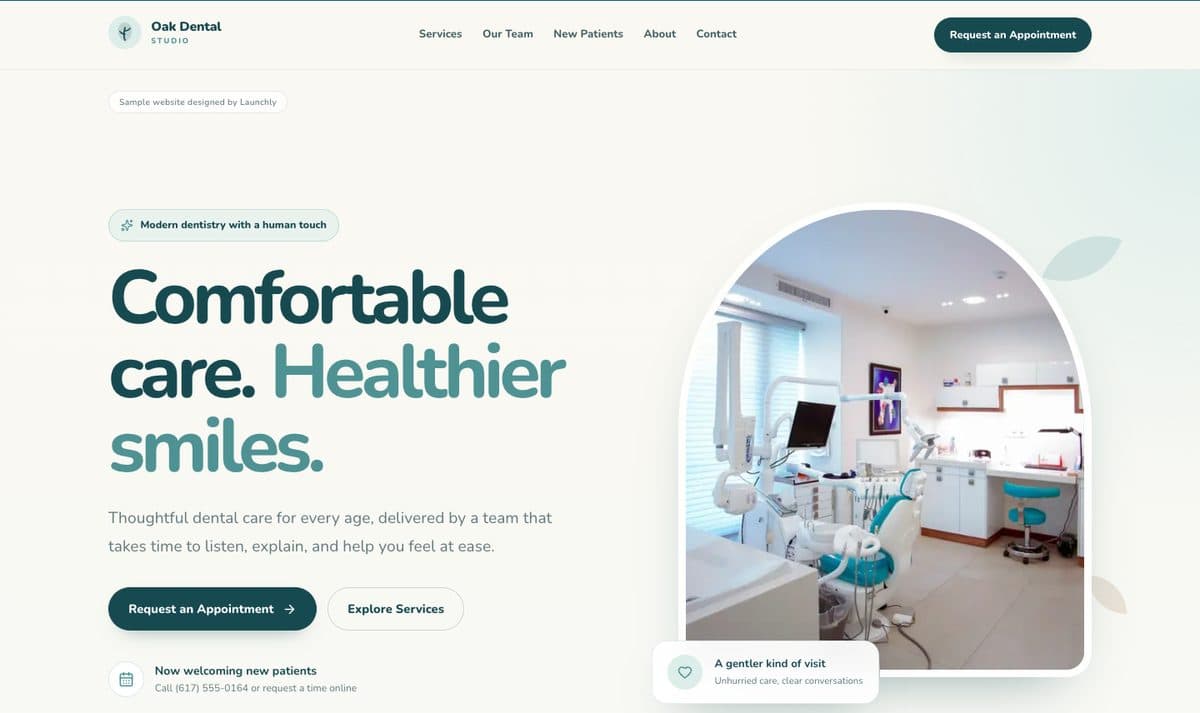 Oak Dental Studio website homepage