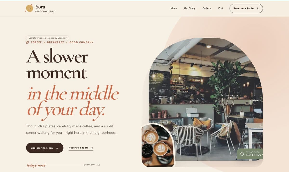 Sora Café website homepage